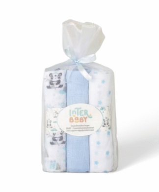 Interbaby Muslin Swaddles 80x80 3 pcs- Blue Panda