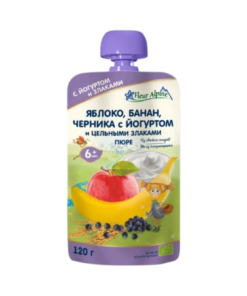 Fleur Alpine Йогурт с яблоком, бананом и черникой, 6+ месяцев, 120 г