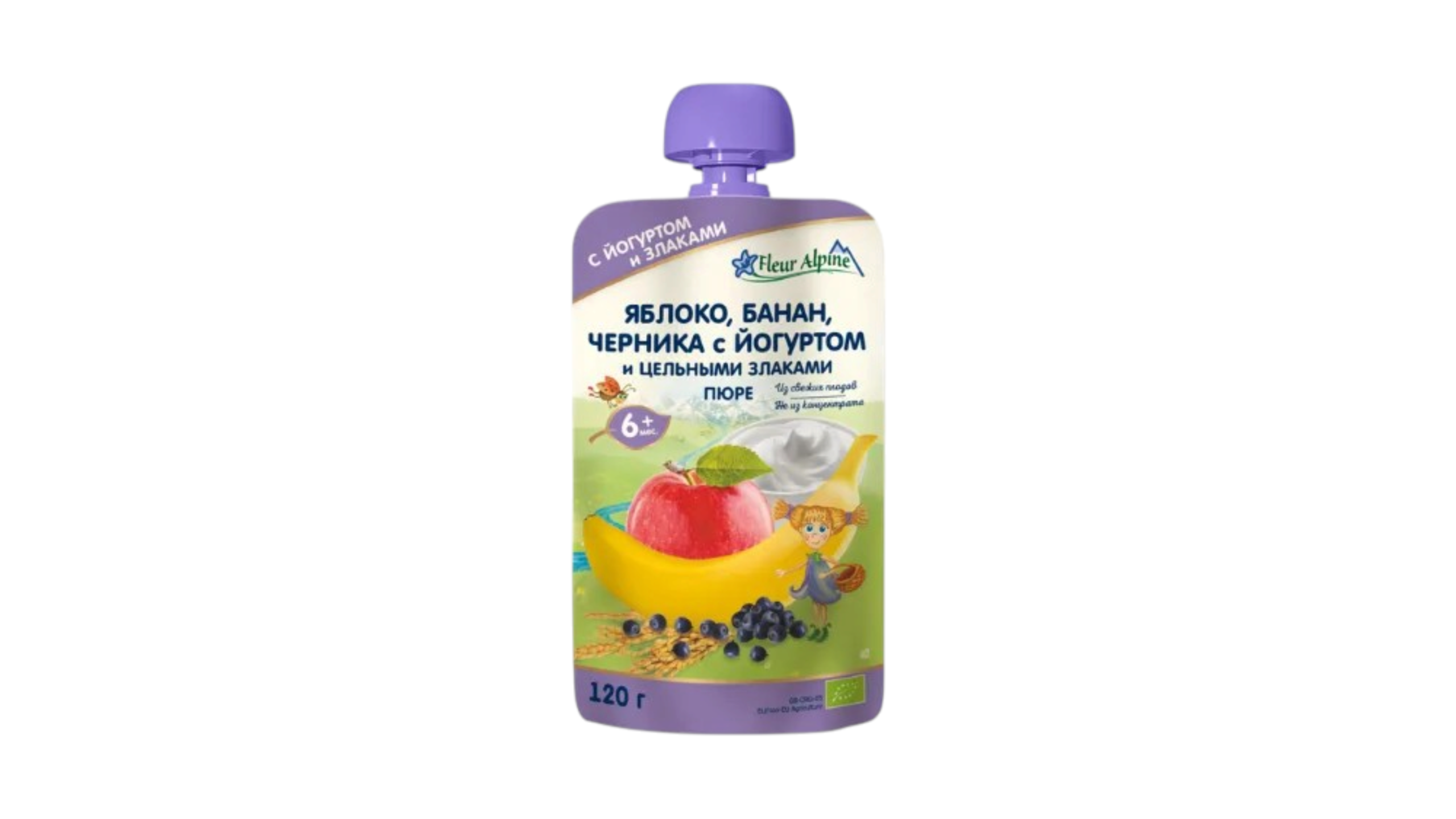 Fleur Alpine Йогурт с яблоком, бананом и черникой, 6+ месяцев, 120 г
