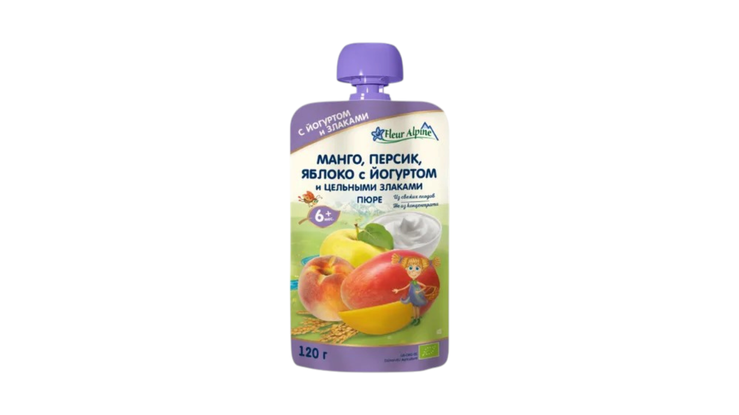 Fleur Alpine Йогурт с манго, персиком и яблоком, 6+ месяцев, 120 г